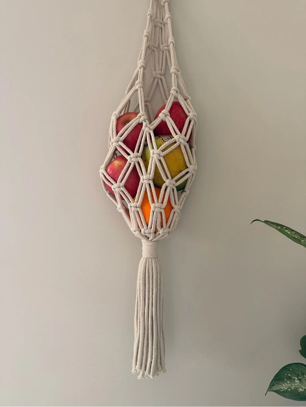 Neutral Cotton Macramé Hanging Fruit Holder - Wall Decor